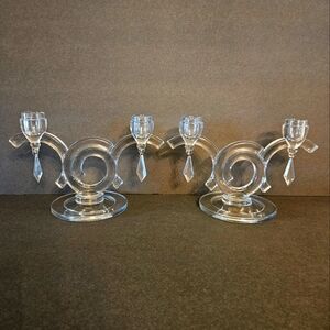 RARE Pair Art Deco 2 Lite Candelabra Cambridge Glass Pristine Line Circa…
